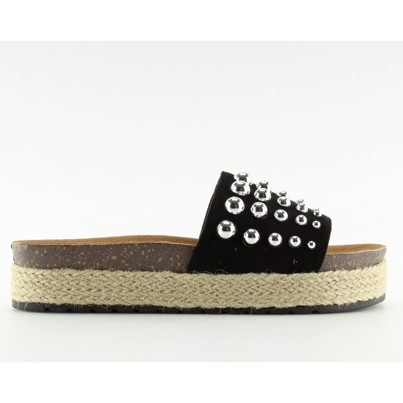 Black espadrilles slippers with studs S03