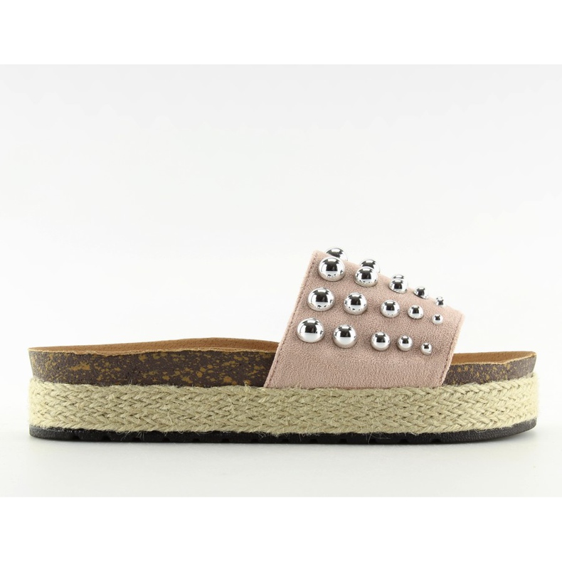 Slippers espadrilles with pink studs S03 pink