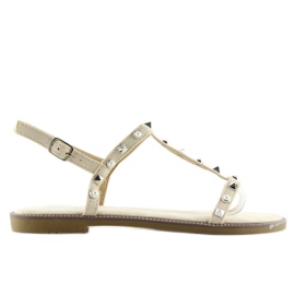 Sandals with studs beige S-375 Beige