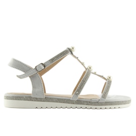 Gray sandals with pearls RC-33 Gray grey