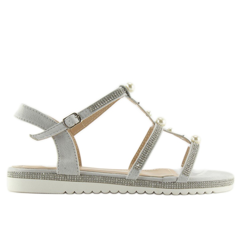 Gray sandals with pearls RC-33 Gray grey