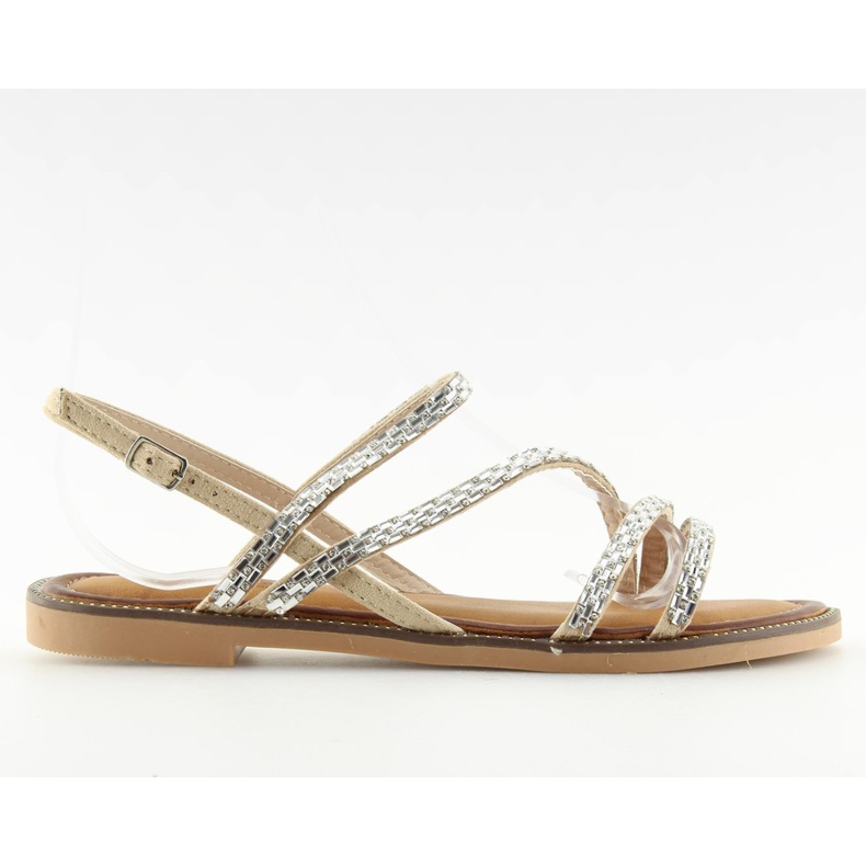 Sandals with cubic zirconia beige FM814 apricot