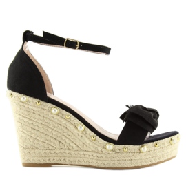 Black sandals espadrilles on wedges L2668