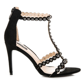 Sandals on a high heel with rhinestones black Sandals on a high heel with rhinestones black