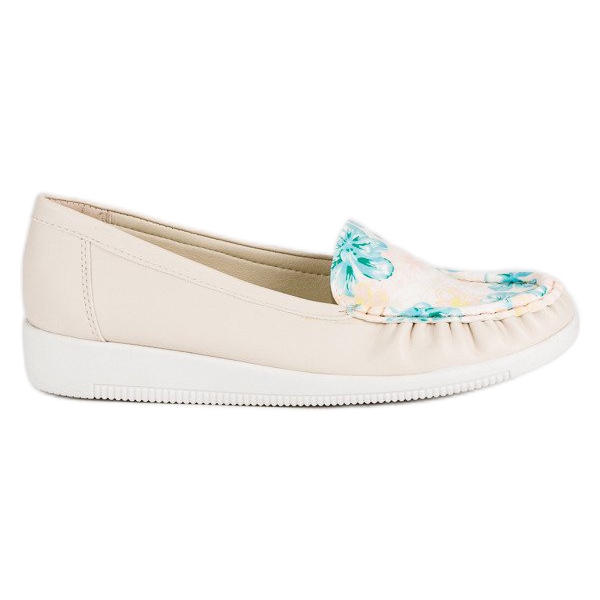 Tullo Beige Moccasins With Flowers