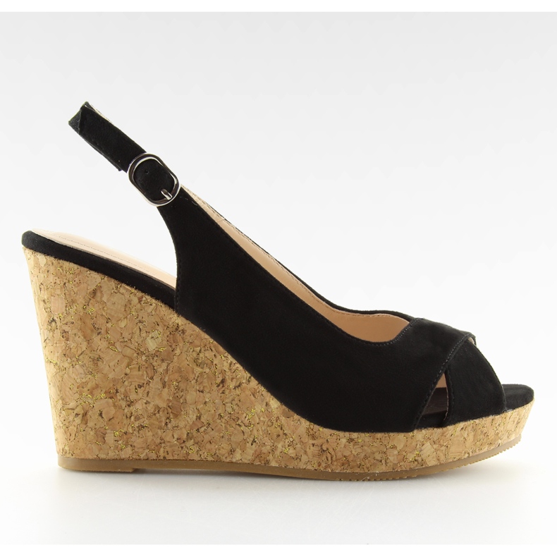 Black sandals on a cork wedge heel 6421