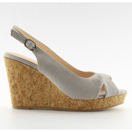 Gray sandals on a cork wedge heel 6421 Gray grey