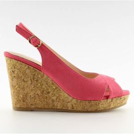 Sandals on a cork wedge heel pink 6421 Pink yellow