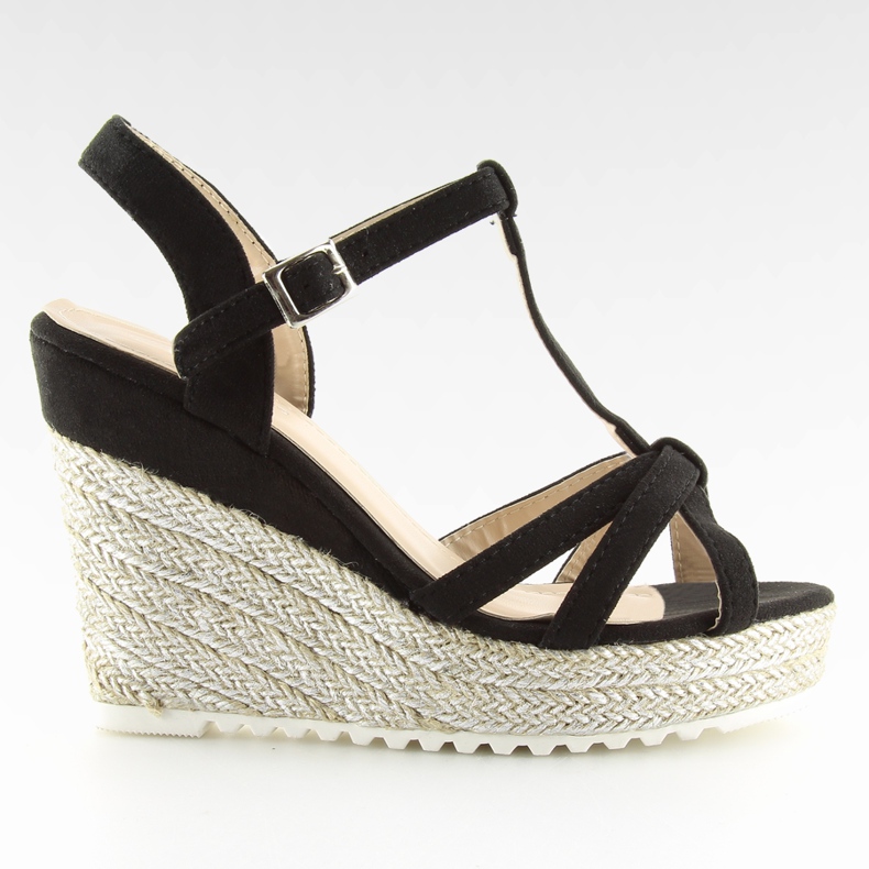 Black Sandals, espadrilles on wedges, black 680-30 Black