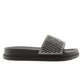 Black slippers with cubic zirconia 966 Black