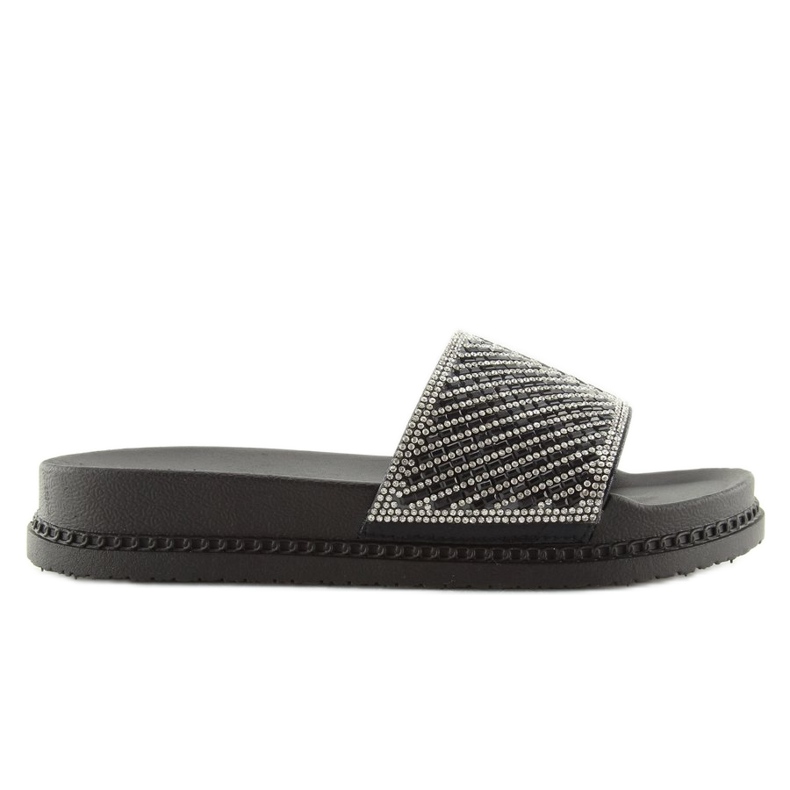 Black slippers with cubic zirconia 966 Black