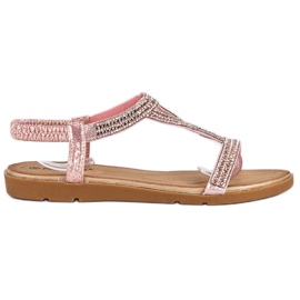 Fama Flat sandals with cubic zirconia pink