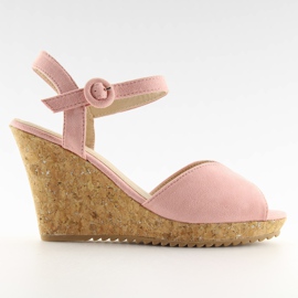 Pink sandals on a cork wedge heels 3811