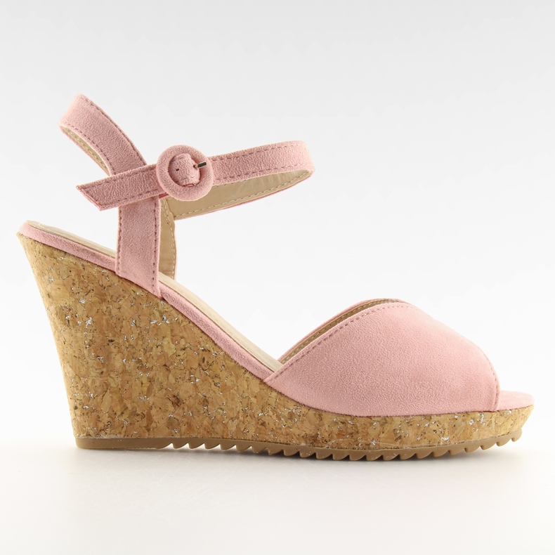 Pink sandals on a cork wedge heels 3811