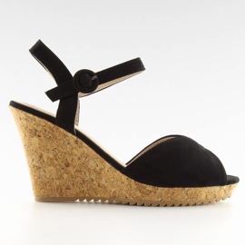 Black sandals on a cork wedge heel 3811