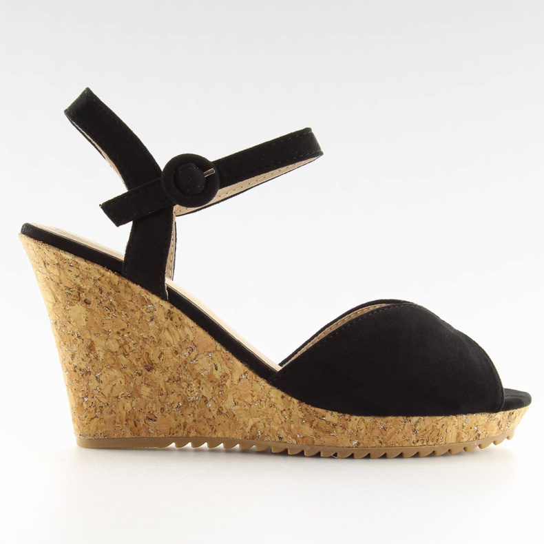 Black sandals on a cork wedge heel 3811