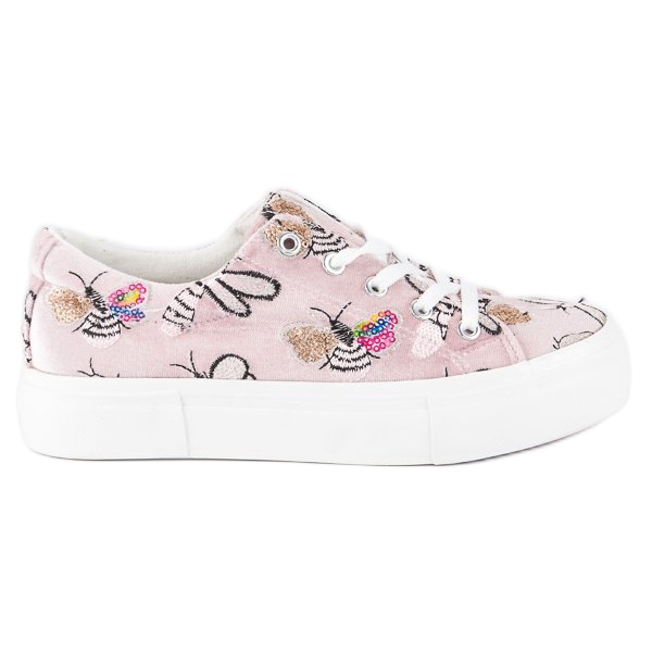 Kylie Velor Sneakers On The Platform white pink