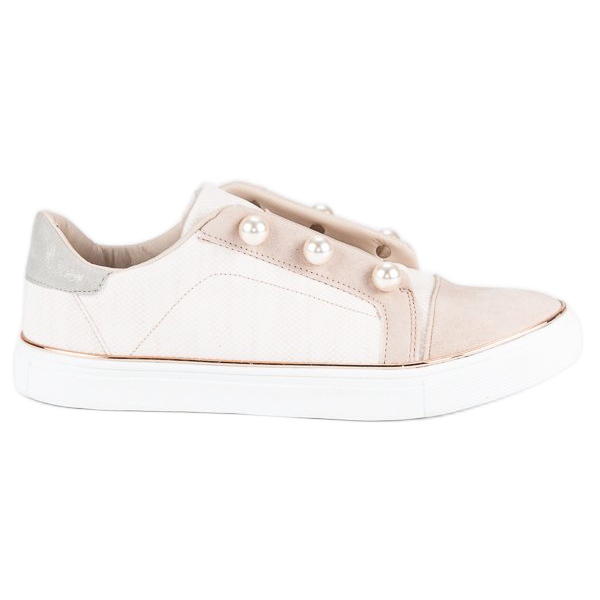 American Club Women's Sneakers With Pearls brown