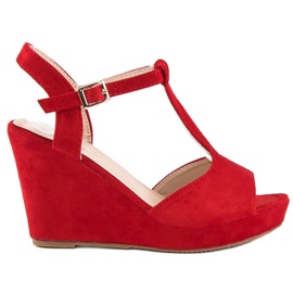 Bella Star Suede wedge sandals red