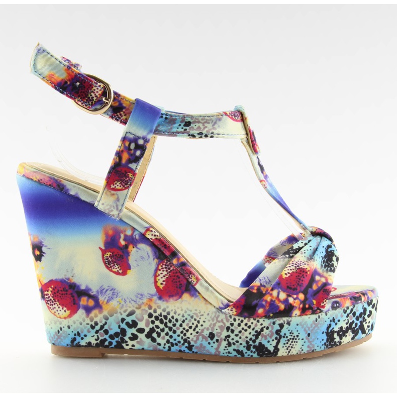 Satin wedge sandals 903 blue