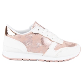 White lace-up sneakers pink