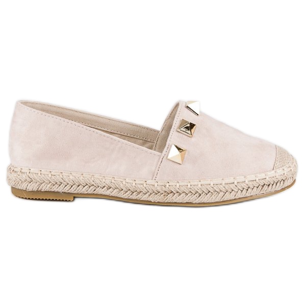 Bestelle Beige espadrilles with rhinestones