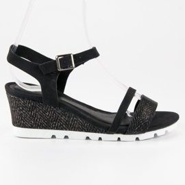 Ideal Shoes Black Wedge Sandals