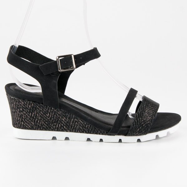 Ideal Shoes Black Wedge Sandals