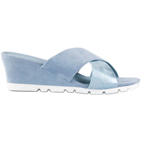 Ideal Shoes Blue wedge slippers