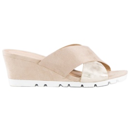 Ideal Shoes Beige wedge slippers