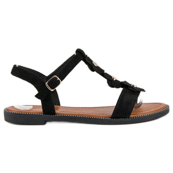 L. Lux. Shoes Suede flat sandals black L. Lux. Shoes Suede flat sandals black