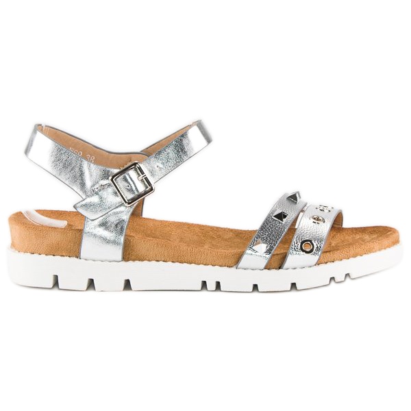 Forever Folie Silver sandals with rhinestones grey