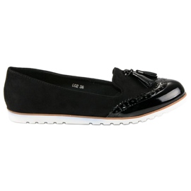 Super Me Black Loafers With Fringes