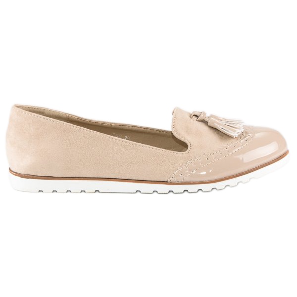 Super Me Beige Loafers With Fringes