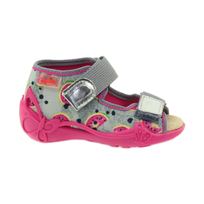 Slippers, Velcro sandals, Befado 242p080 grey pink