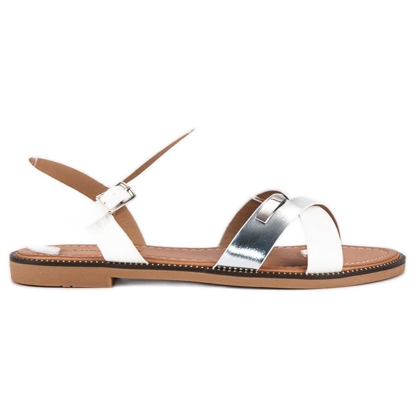 L. Lux. Shoes Stylish White Sandals grey