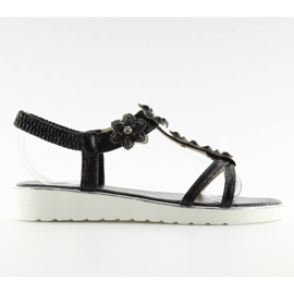 Comfortable sandals with flowers black 127-58 Black