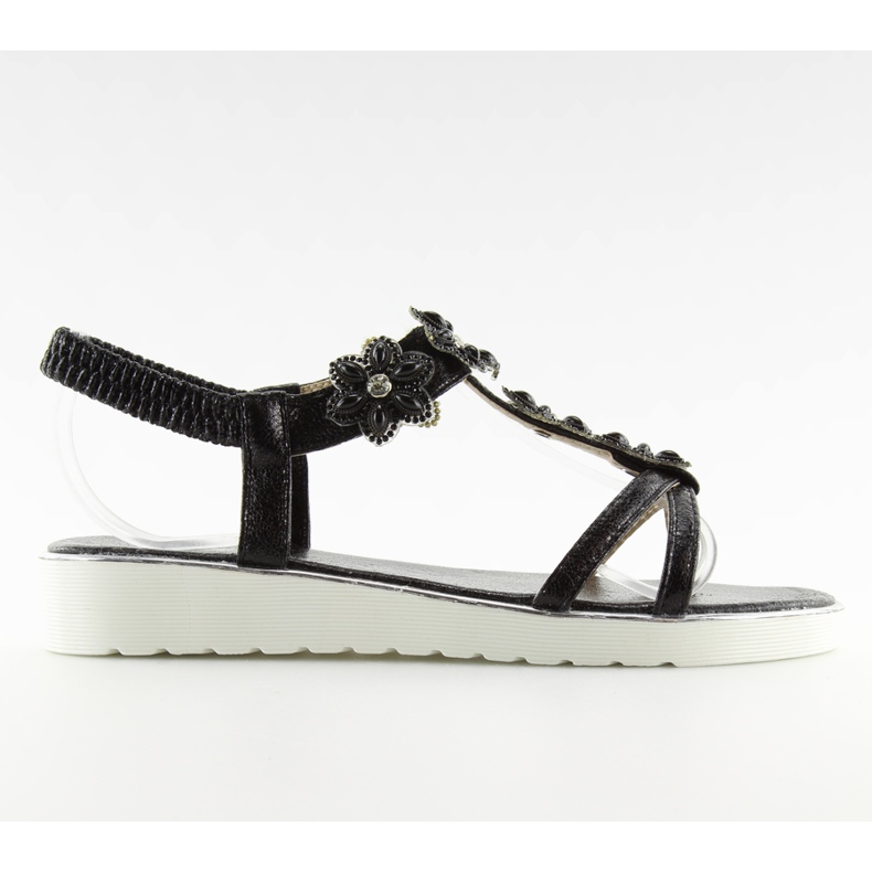 Comfortable sandals with flowers black 127-58 Black