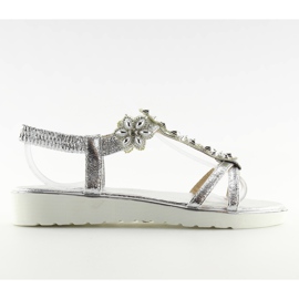 Comfortable sandals with flowers, silver 127-58 Silver grey