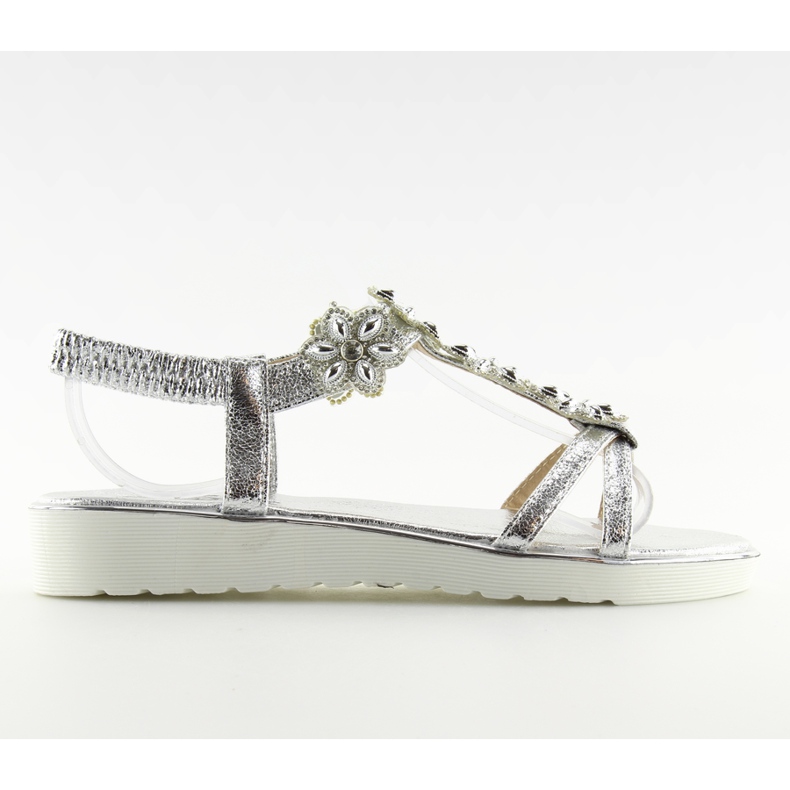 Comfortable sandals with flowers, silver 127-58 Silver grey
