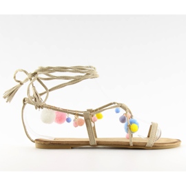 Sandals with pompoms beige 6009 beige