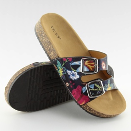 Black cork sole slippers 6231