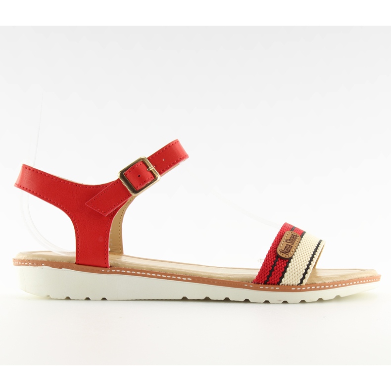 Red sandals on a flat sole J1024-A5 Red