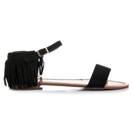 Queen Vivi Flat sandals with fringes black