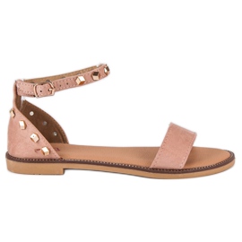 Fashion Suede sandals with studs pink Fashion Suede sandals with studs pink