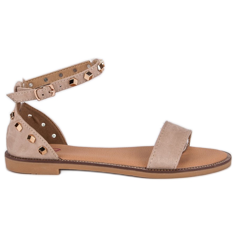 Fashion Suede sandals with studs brown