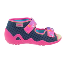 Befado sandals slippers, leather insole pink navy blue Befado sandals slippers, leather insole pink navy blue