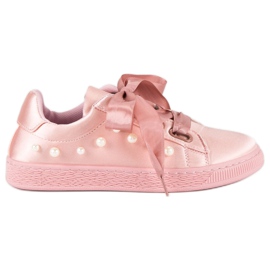 Satin Sneakers With Pearls pink