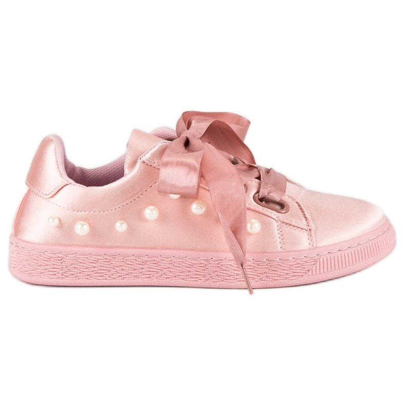 Satin Sneakers With Pearls pink