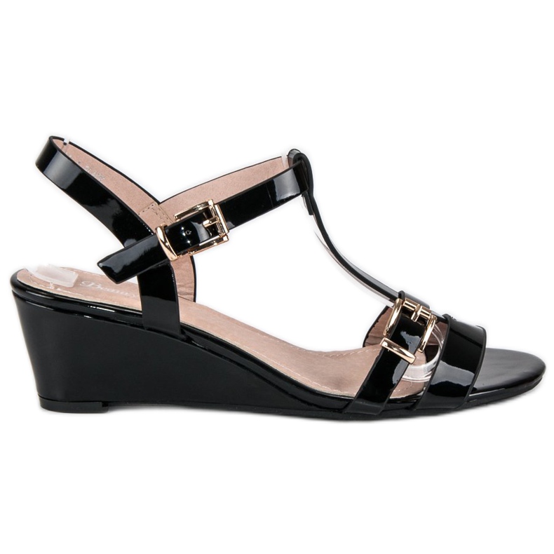 Beauty Girl'S Lacquered wedge sandals black Beauty Girl'S Lacquered wedge sandals black
